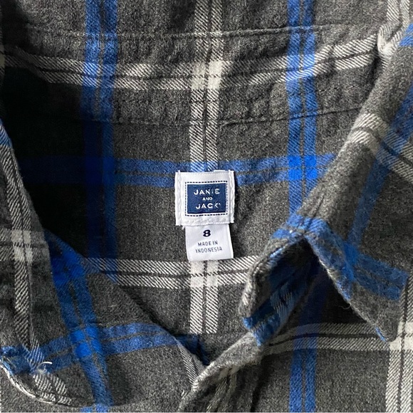 Janie and Jack Shirt Size 8 Boys Button Up Plaid Dress Gray Blue 100% Cotton EUC - Picture 6 of 16
